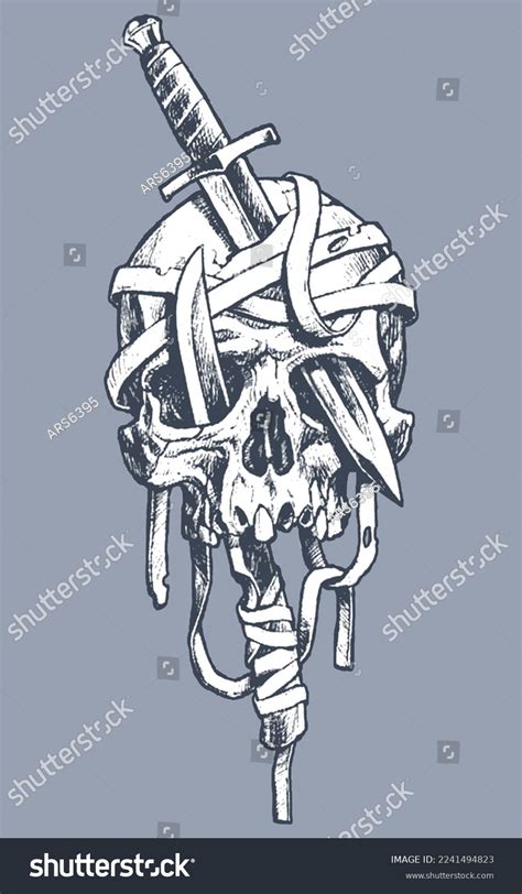 Hand Drawn Portrait Skull Sword Drawing Stock Vector (Royalty Free) 2241494823 | Shutterstock