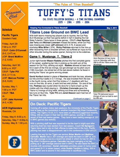 Csf Baseball Diamond Club Newsletter May 1 2011