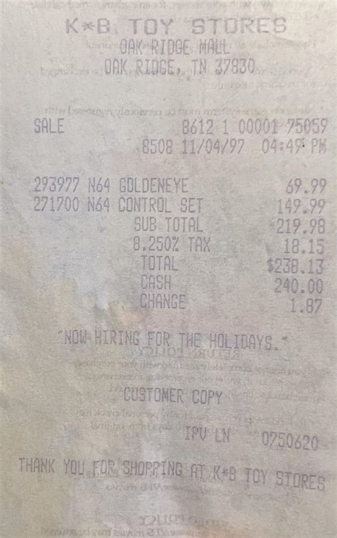 My original N64 purchase receipt circa 1997 : r/n64