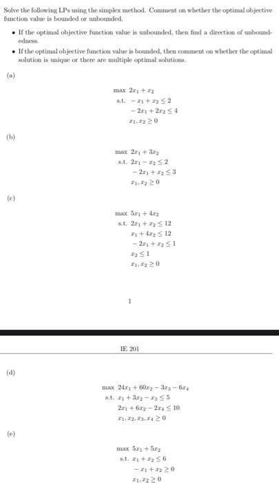 Solved Solve The Following Lps Using The Simplex Method Chegg