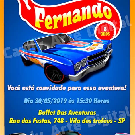 Convite Digital Infantil de aniversário Hot Wheels Elo7