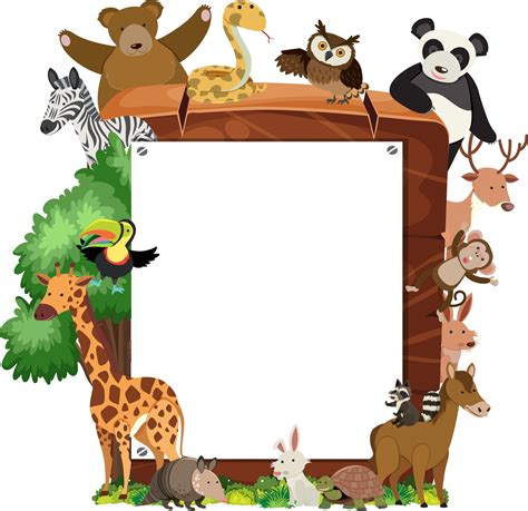 Empty wooden frame with various wild animals 2969990 Vector Art at Vecteezy