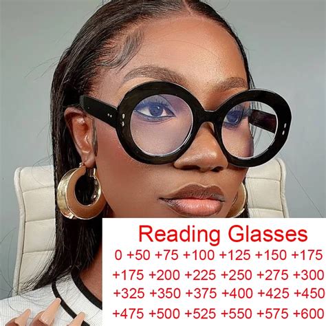 Oversized Black Round Reading Glasses Women Men Anti Blue Light High Definition Presbyopia