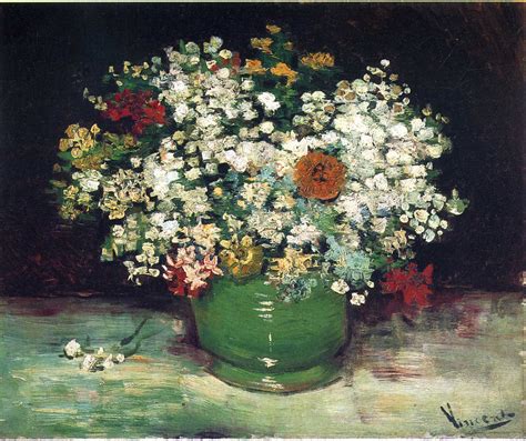 Vase With Zinnias And Other Flowers 1886 Vincent Van Gogh