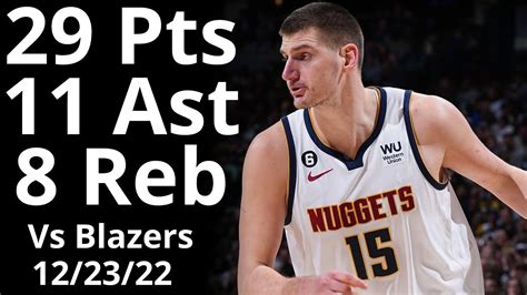 Nikola Jokic 29 Pts 11 Ast 8 Reb Vs Trailblazers Highlights YouTube