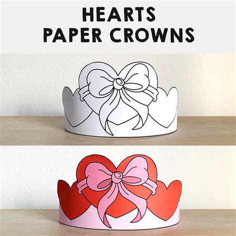 Hearts Valentine Paper Crowns Printable Coloring Craft Activity Made