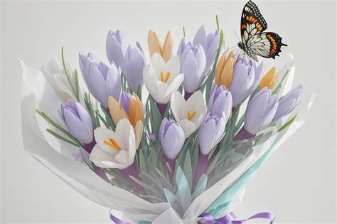 Premium AI Image | crocus bouquet with butterfly isolated on white