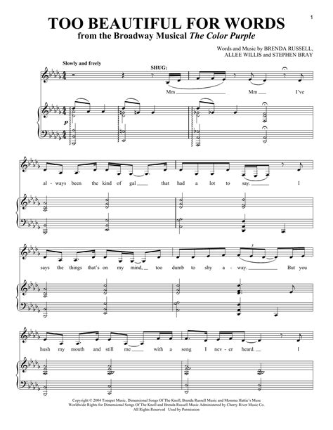 Too Beautiful For Words By The Color Purple Musical Sheet Music For