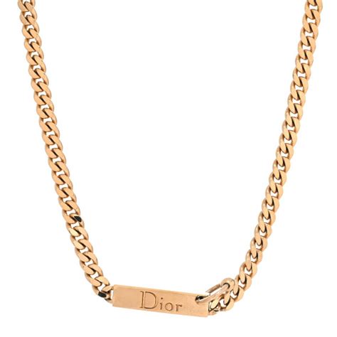 CHRISTIAN DIOR Logo Tag Necklace Gold 1197791 | FASHIONPHILE