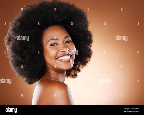 Portrait of black woman, beauty and hair care model with cosmetics ...