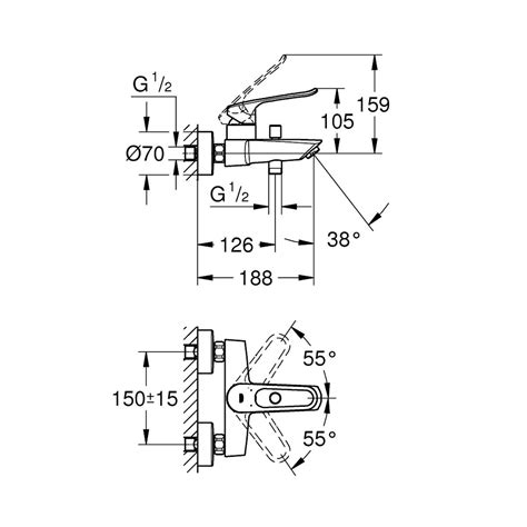 Grohe Eurosmart Einhand Wannenarmatur Wandmontage Mit Offenem