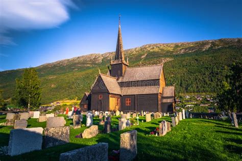 Lom - July 29, 2018: the Stave Church of Lom, Norway Stock Photo ...