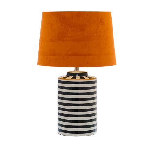 Monochrome Ceramic Lamp With Burnt Orange Velvet Shade Wholesale By