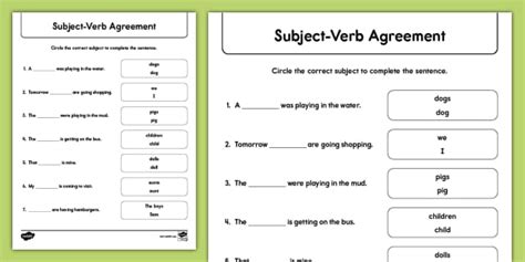 Noun Verb Agreement Worksheets Subject Verb Agreement 1