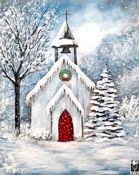 Winter church painting on hymnal book etsy – Artofit