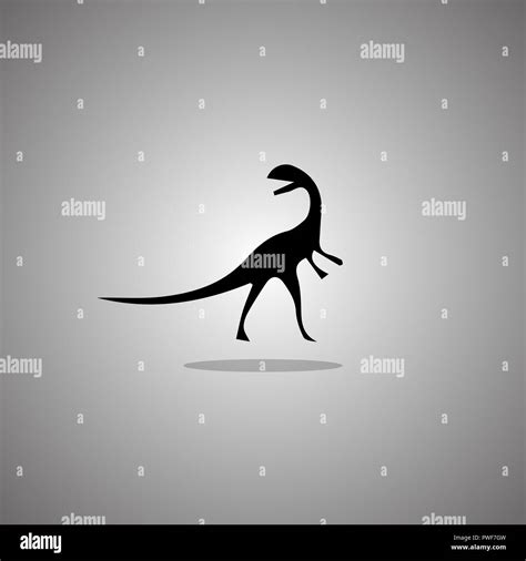 Silhouette Of Velociraptor On Gray Background With Gradient Vector