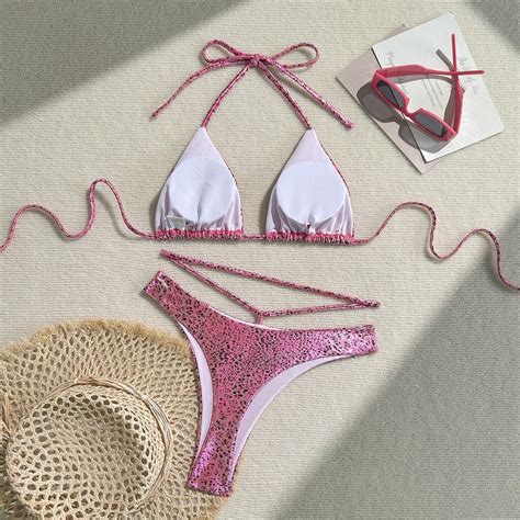 Sexy Women Micro Bikini Glittery Swimwear Swimsuit Bathing Suit Push Up Thong Ebay