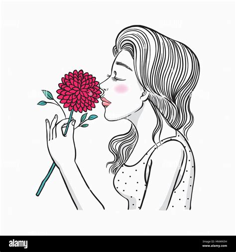 Portrait Of Woman Smelling Flower Stock Photo Alamy