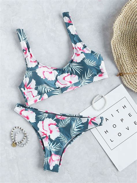 Floral Print Scoop Neck Bikini SetFor Women Romwe