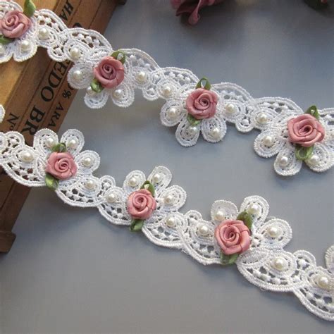 Meter Mm White Pearl Bead Flower Lace Edge Trim Ribbon Fabric