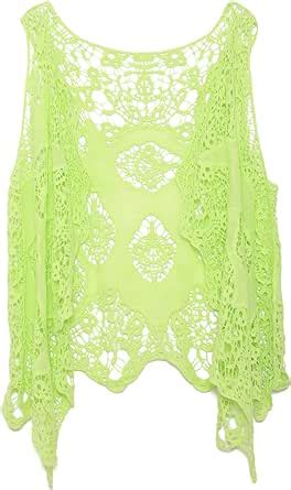 Jastie Open Stitch Cardigan Boho Hippie Crochet Vest Sharp Green At