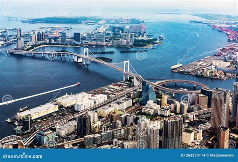 Aerial View Of The Rainbow Bridge In Odaiba Tokyo Stock Photo Image