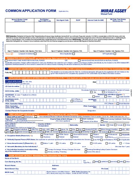 Fillable Online Common Application Form Debt Funds Mirae Asset Fax