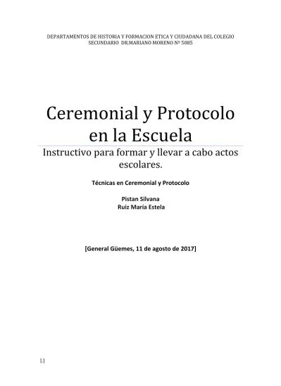 Ceremonial Y Protocolo En La Escuela Instructivo Para Formar Y Llevar A