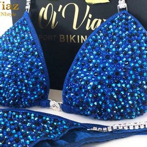 Npc Ifbb Wbff Indigo Blue Holograms Metallic Spandex Bikini Suit With