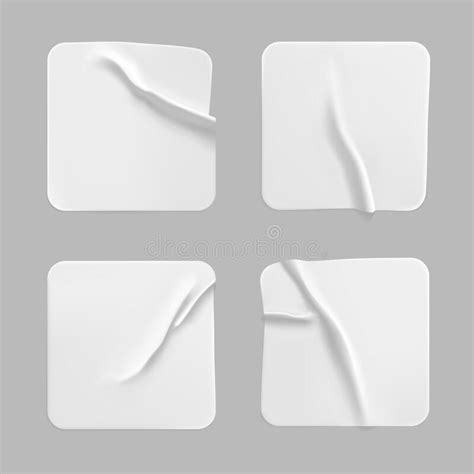 White Square Glued Stickers Mock Up Set Blank White Adhesive Square