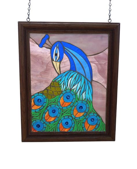 Peacock Stained Glass Mosaic Panel,art Nouveau Stylized Colourful Pea ...