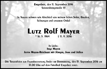 Traueranzeigen von Lutz Rolf Mayer Schwarzwälder Bote Trauer