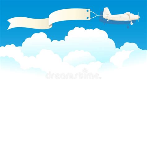 Vliegend Uitstekend Vliegtuig Met Banner En Witte Wolken Vector Vector