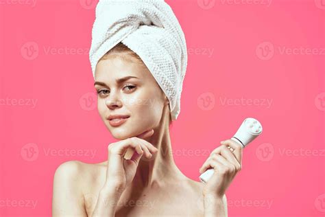 Cheerful Woman Naked Shoulders Skin Cleaning Spa Treatments Model