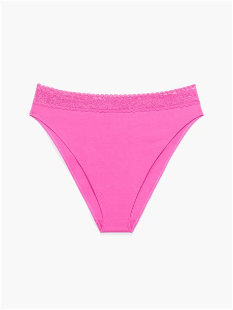 Cotton Essentials Lace Trim High Leg Bikini Panty In Pink Savage X Fenty