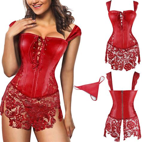 Women Lace Up Boned Bustier Corset Overbust Burlesque Top Lingerie Waist Cincher EBay