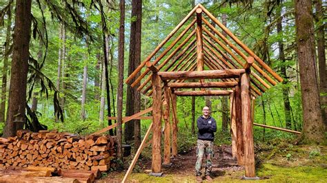 Log Woodshed Build Part 3 Roof Ridge Beam Rafters YouTube