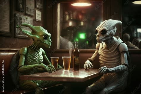 Zwei Aliens trinken Bier in einer Kneipe Außerirdische auf der Erde