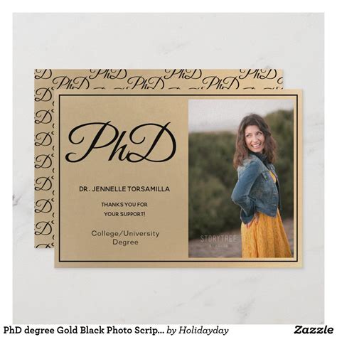 Phd Degree Gold Black Photo Script Graduation Announcement