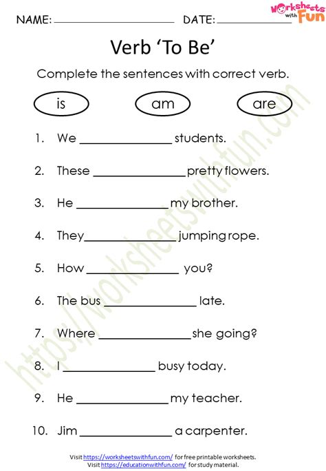 English Class 1 Verb To Be Is Am Are Worksheet 4 Wwf