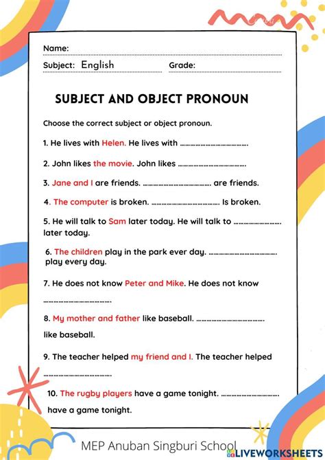 Personal Pronouns Interactive Activity For Grade3 You Can Do The