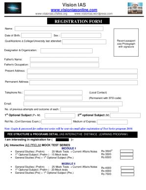 Fillable Online Registration Form Vision Ias V Ix G S Pre