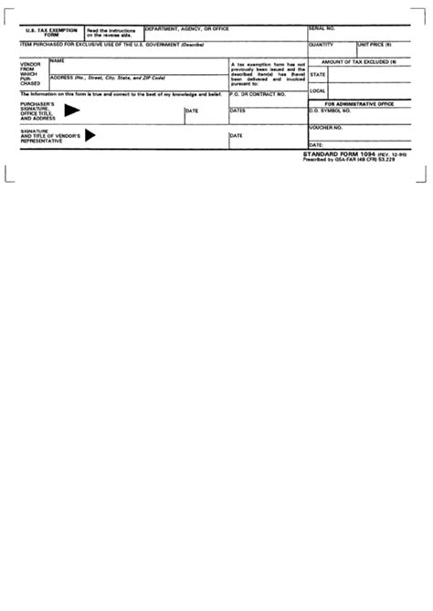 Form 1094 Us Tax Exemption Form Printable Pdf Download