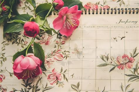 Premium Photo | A calendar with a bunch of flowers on it