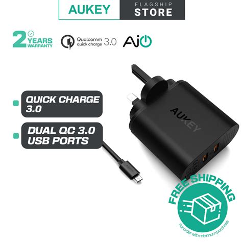 Aukey PA T16 Dual USB Qualcomm Quick Charge 3 0 Charger UK Plug