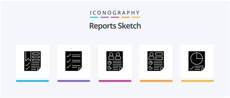 Reports Sketch Glyph 5 Icon Pack Including document. analytics. page ...