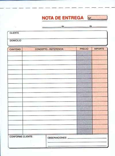 Formato De Las Notas De Entrega Modelo Factura