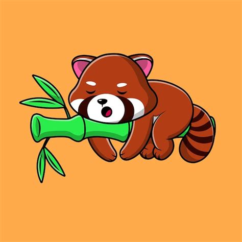 Premium Vector Cute Red Panda Sleeping Bamboo Cartoon Vector Icons