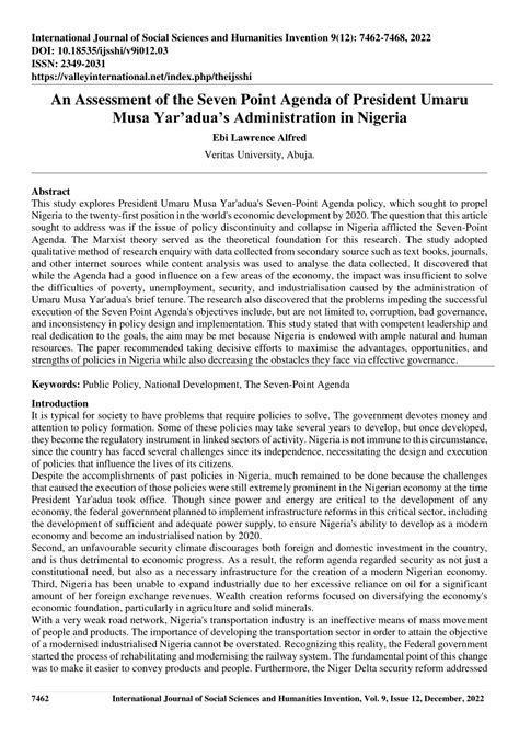 (PDF) AN ASSESSMENT OF THE SEVEN POINT AGENDA OF PRESIDENT UMARU MUSA ...