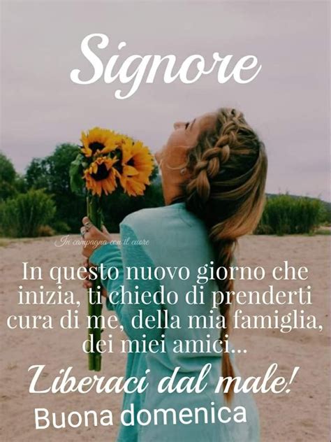 A Woman Holding A Sunflower In Her Hand With The Words Signore Written